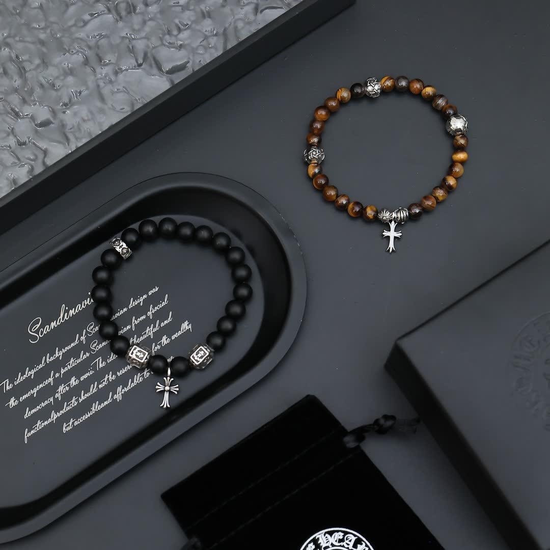 Chrome Hearts Scandinavian Design Beaded Bracelet with Cross Charm